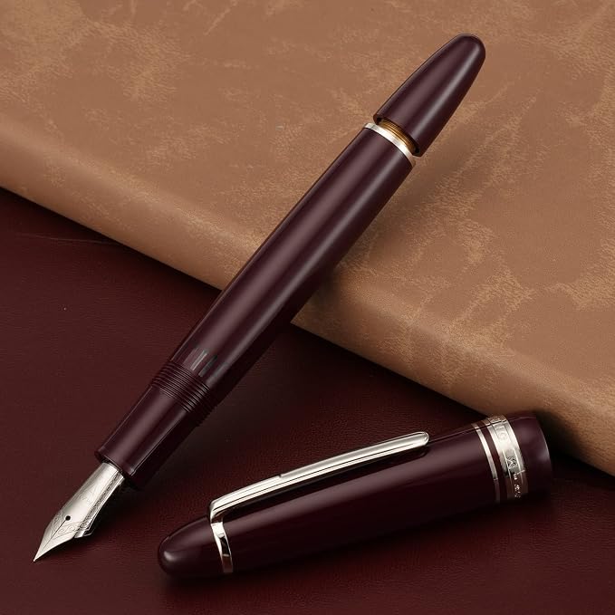 erofa Majohn P136 Piston Fountain Pen Extra Fine Nib with Box, Red Resin Writing Pen Set