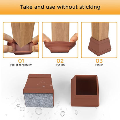 16 PCS Square Chair Leg Floor Protector, Silicone Chair Leg Cover, Furniture Leg Protectors with Felt, Mobile Table Leg Pad, Protect The Floor from Scratches.2 in Brown.