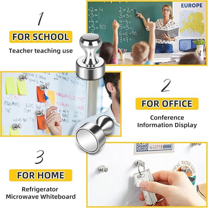 Junarter 60 Pack Magnetic Push Pins, Silver Strong Fridge Magnets, Whiteboard Magnets, Refrigerator Magnets Strong, Dry Erase Board Magnets for Fridge, Whiteboard, Office, Classroom, Kitchen, Map