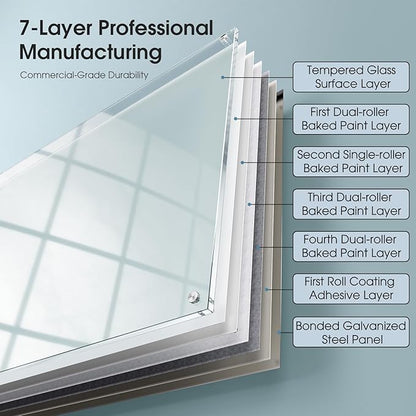 MaxGear Glass Whiteboard Wall Mounted, Frameless Magnetic Dry Erase Board, Tempered Glass, Steel-Backed, Non-Porous Smooth Surface, Floating Design, Accessories Included, for Office Home Classroom