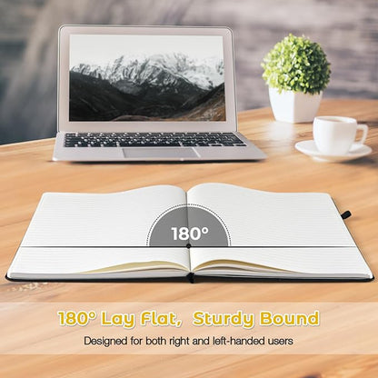 Lined Journal Notebook, 8.5" x 11" Hardcover Leather Notebook for Work, Wide Ruled Notebook Journal for Women Men, 192 Thick Paper, Lay Flat, 2 Pockets, A4 Large Journals for Writing, Yellow Notebook