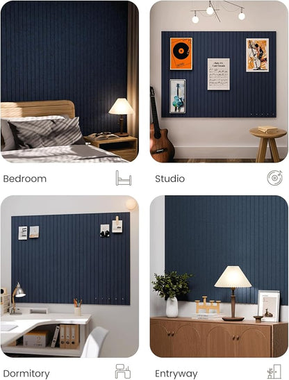 Large Felt Bulletin Board 48" x 36" Cork Board Alternative-12 Pack with 70 Safe Removable Adhesive Tabs, Cork Boards for Walls for Home Office Classroom Pin Board-Carbon Blue