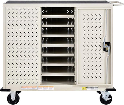 Global Industrial Mobile Storage & Charging Cart, 24 Laptop & Chromebook Device Capacity, Putty, Assembled, Laptop and Tablet Storage and Charging Cart