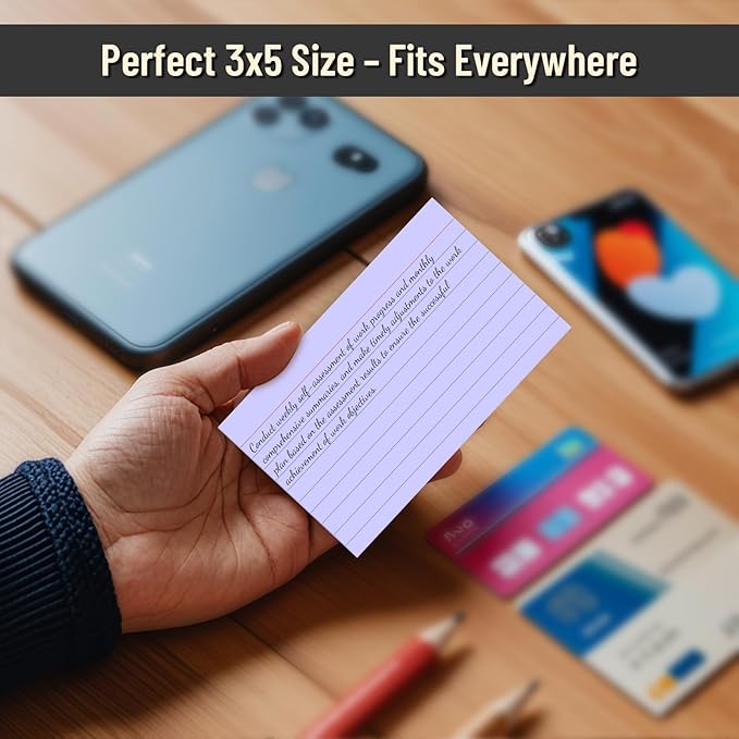 300 Count Index Cards 3 x 5 Inch Ruled Purple Index Cards, Flash Cards College Ruled for School, College, Office and Home Organization, Durable Study To Do List Note Cards with Ruled Lines