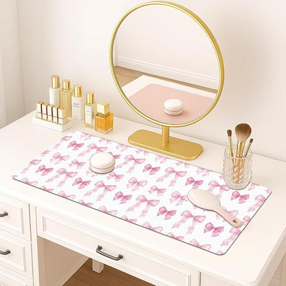Britimes Pink Ribbon Bow Desk Mat Cute Girl Deak Pad Non-Slip PU Leather Large Keyboard Mouse Pad Office Desktop Accessories for Office,Work,Home Decor(31.5"X15.7")