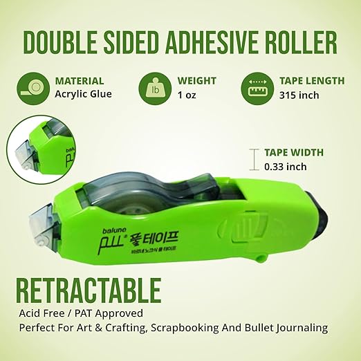 Tape Runner - Double Sided Adhesive with Dispenser Roller Included - Acid Free, Sticky, Transparent - Ideal for Scrapbooking, Crafts & More - Retractable (315 inches per Cartridge), 10 Cartridges