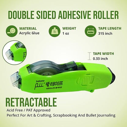 Tape Runner - Double Sided Adhesive with Dispenser Roller Included - Acid Free, Sticky, Transparent - Ideal for Scrapbooking, Crafts & More - Retractable (315 inches per Cartridge), 10 Cartridges