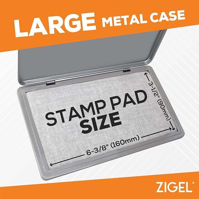 Metal Case Stamp Pad Large Size, Black Color - Size: 3" x 6" - Choose from 15 Ink Colors