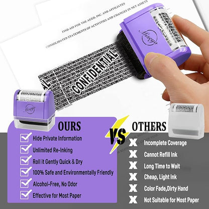 Miseyo Identity Theft Protection Roller Stamp Set - Purple (6 Refill Ink Incleded)