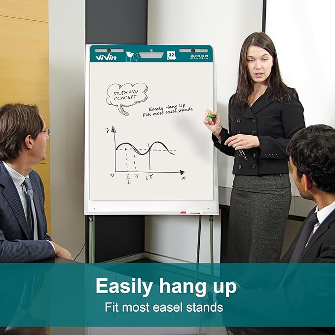 ViVin Super Sticky Easel Pad, 25 x 30 Inches Flip Chart Paper for Teachers, Large Self Stick Easel Paper, Teacher Anchor Chart, 30 Sheets/Pad, 8 Pads/Pack