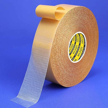 MILEQEE Double Sided Tape Heavy Duty, 1.18" x 66FT, Universal High Tack Strong Wall Adhesive with Fiberglass Mesh, Super Sticky Resistente Clear Tape, Easy Use Mounting Tape Office Decor