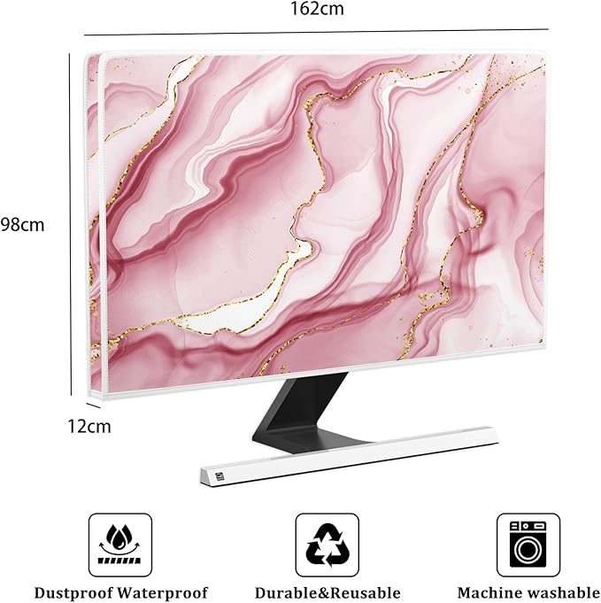 Baocicco Gold Pink Marble Waterproof TV Display Screen Cover 70 Inch TV Accessories Laptop TVs LCD Screen Decoration for Tablet Anti-Static Dustproof Protective for Home Office
