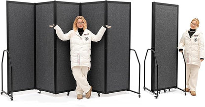 Artigwall Folding Privacy Screens Freestanding partition with Wheels and arms Portable dividers for Medical Hospital Offices 5 Panel, Dark Gray