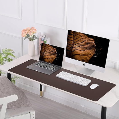 AFIING Leather Desk pad Protector, Large Non-Slip Office Desk Mat with Natural Cork & PU Leather, Waterproof Writing Mouse Pad for Office and Home (55in*17in,Coffee)