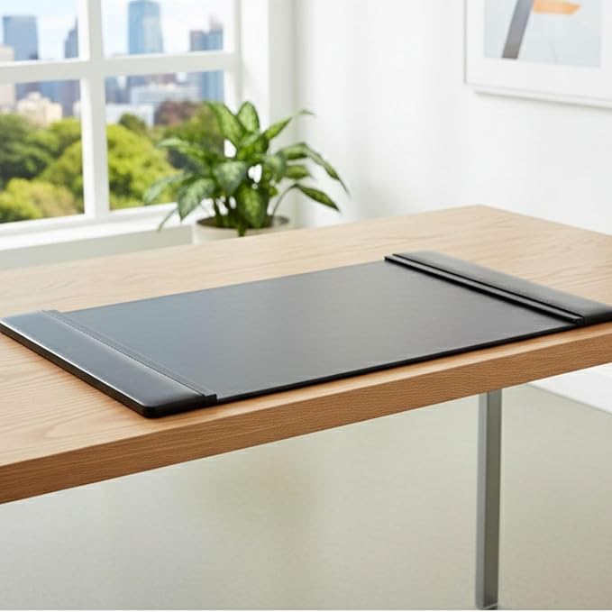 Dacasso Black Leather 22" x 14" Side Rails Desk Pad