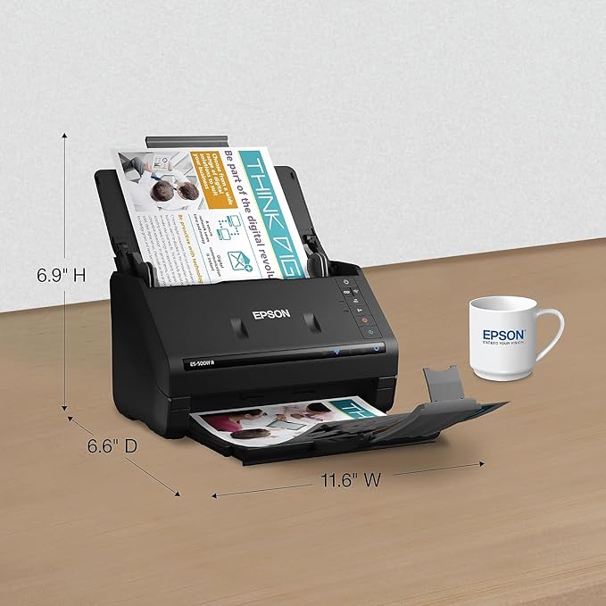 Epson Workforce ES-500W II Wireless Color Duplex Desktop Document Scanner for PCand Mac with Auto Feeder (ADF), Scan from Smartphone or Tablet