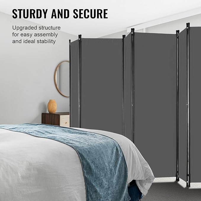 VEVOR Room Divider, 6 Panel Room Divider, Folding Privacy Screen and Portable Partition Divider for Room Separation, Freestanding Room Partitions for Office, Bedroom, Study, Grey