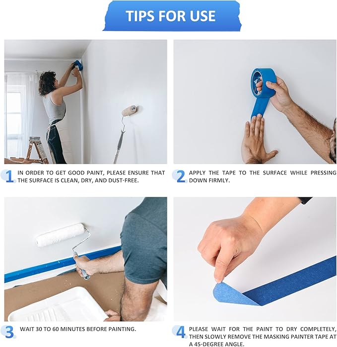 SEBETOW 10 Rolls Painters Tape 2 inch Bulk Painter Tape Blue Wide Roll, Blue Masking Tape, 2 Inches x 55 Yards for General Purpose Wall Painting, Home Improvement