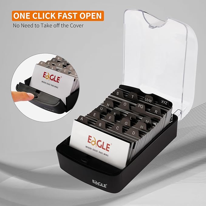 Eagle Business Card Box, Push-Button,Storage up to 350 Cards