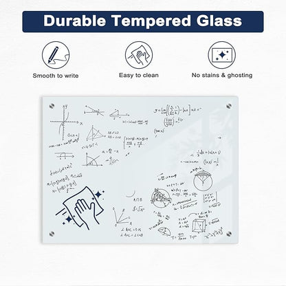 Magnetic Glass Whiteboard for Wall, 36" x 24" Glass Dry Erase Board, Large Frameless White Board for Home and Office with 1 Marker Tray - Normal White