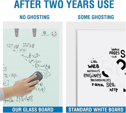 TSJ OFFICE Glass Dry-Erase Board - 48 x 32 Inches Wall Mounted Glass Magnetic Whiteboard, Large Frameless White Board for Office, Home & School