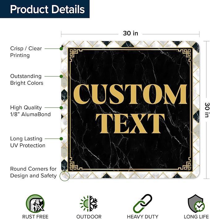 Custom Sign, Custom Street Sign, 11 Font Colors, 13 Font Styles, 4 Hole Options, 22 Sizes, 30x30 Inches, Rust Free DiBound, Fade Resistant, Made in USA by My Sign Center (Marble Tile)