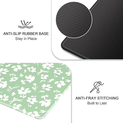 Auhoahsil Mouse Pad, 12 x 10 in Simple Flower Theme Computer Mouse Pad for Desk, Premium-Textured Non-Slip Rubber Stitched Edges Waterproof Square Mouse Mat for Gaming Work Wireless Mice, Green