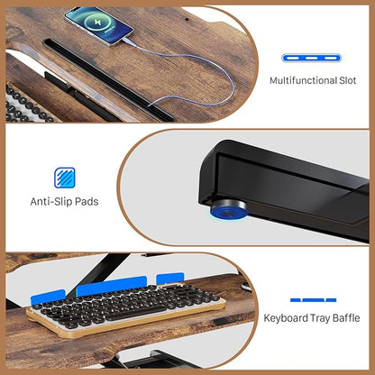 JYLH JOYSEEKER Standing Desk Converter 32 inch, Height Adjustable Sit Stand Desk Riser, Quick Sit to Stand Desktop Dual Monitor Riser Workstation for Home Office with Keyboard Tray, Rustic Brown