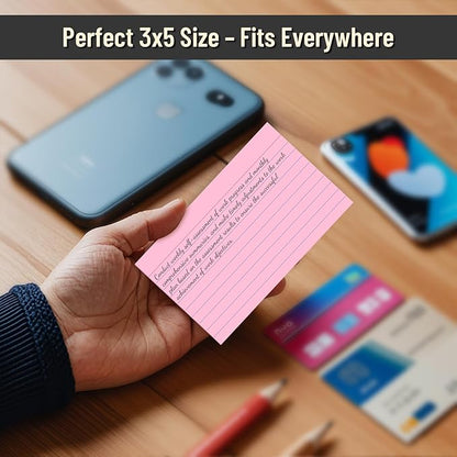 300 Count Index Cards 3 x 5 Inch Ruled Pink Index Cards, Flash Cards College Ruled for School, College, Office and Home Organization, Durable Study To Do List Note Cards with Ruled Lines