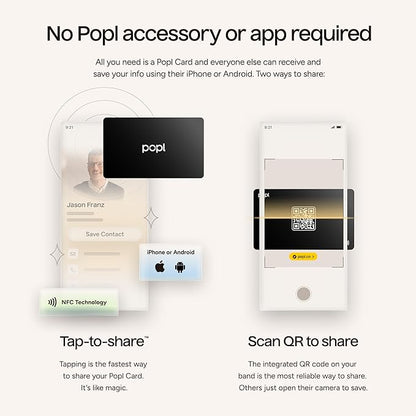 Popl Smart NFC Business Card - Sleek Modern Digital Business Card w/Instant App-Free Sharing - Customizable NFC Cards Compatible w/iPhone & Android (Black)
