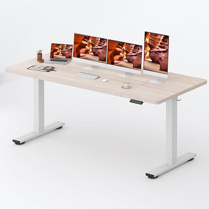 FitStand Standing Desk,Large 79x31 Inches Height Adjustable Stand Up Desks with Cable Management, Home Office Computer Desk with Cup Holder & Memory Preset, White Wood Grain