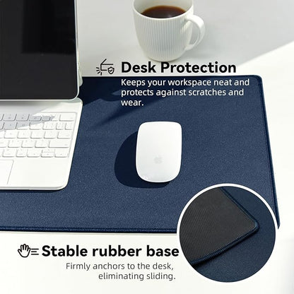 Reniteco Waterproof Large Gaming Mouse Pad with Durable Stitched Edges, Non-Slip Rubber Base, Grainy Jacquard Mouse Mat Desk Pad for Home Office Gaming, 31.5''x11.8''x0.12'', Matte Navy Blue
