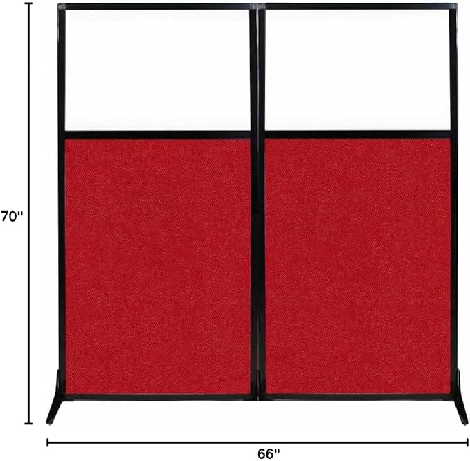 Versare Workstation Partition | Portable Wall Divider | Modern Office Cubicle | Free Standing Privacy Screen | Flexible Work Space | 66" x 70" W/Window, Red Fabric Panels