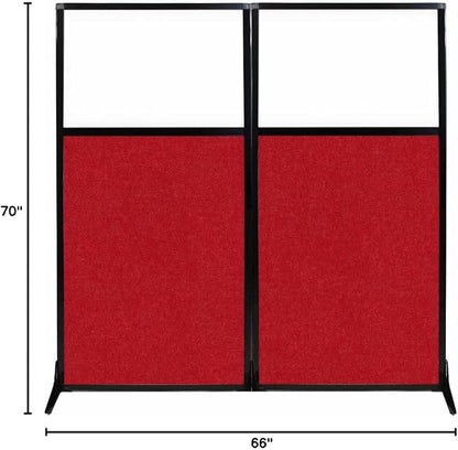 Versare Workstation Partition | Portable Wall Divider | Modern Office Cubicle | Free Standing Privacy Screen | Flexible Work Space | 66" x 70" W/Window, Red Fabric Panels