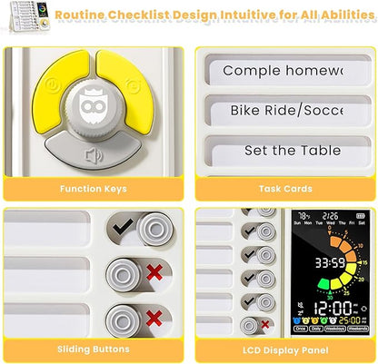 5 IN 1 Visual Timer for Kids/Adults with Chore Chart, ADHD Tools 12/24H Silent Task Timer and Pomodoro Timer, ADHD & Autism Sensory Products, Visual Schedule for Kids Back to School Supplies Off-white