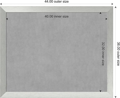 Amanti Art Silver Framed Magnetic Board 36x44 X-Large Vision Board for use with Magnets, 100% Metal Sheet to Display Items as Office Decor or for Home Organization in mudroom, Kitchen or Kids Room
