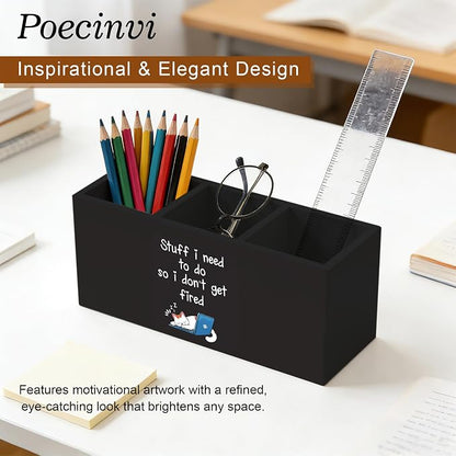 Funny Cat Pen Holder for Home Office Desk, Funny Office Gifts for Cat Lovers, Stuff I Need to Do So I Don't Get Fired Wooden Box Sign Pencil Holder for Desk Shelf Organizer