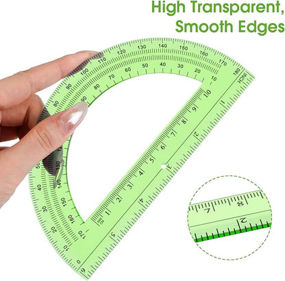 Hoiny 10 Pack Clear Protractor, 6 Inch Plastic Protractors, 180 Degrees Accurate Math Geometry Tools for School, Office, Classroom (Green)