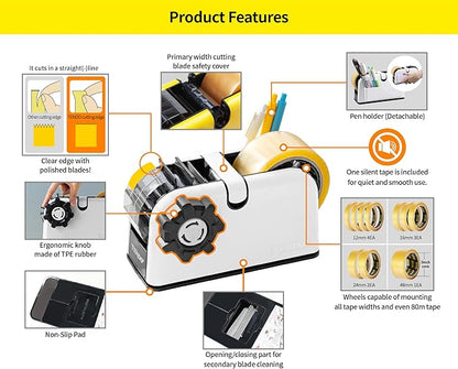[TENDO°] Multi-Section Tape Dispenser ZO-508: Innovative Cutter for Custom Tape Width (White)