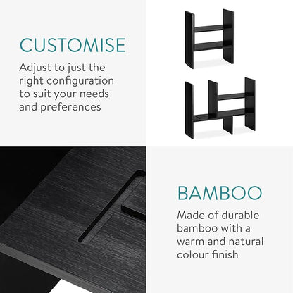 Navaris Desk Organizer Shelf Unit - Desktop Shelves for Table or Countertop - Free-Standing Adjustable Bamboo Shelving for Kitchen or Office - Black