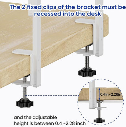 ART-GIFTREE Clamp On Desk Shelf 2-Tier, Wood Shelving Unit for Office Desk/Gaming Accessories, Tabletop Book Storage Rack, Shelf for Top of Desk, Grey
