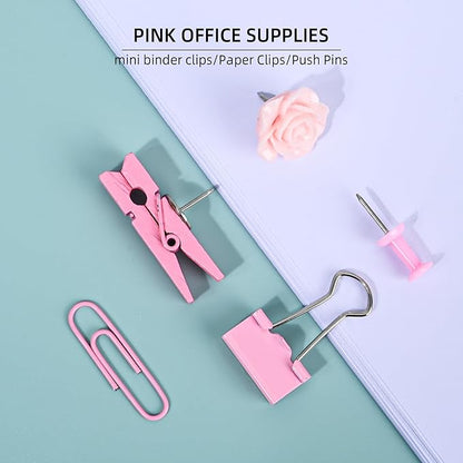 Paper Clips and Binder Clips Small with Decorative Push Pins Cips for School Home Office Aesthetic Desk Accessories,220PCS