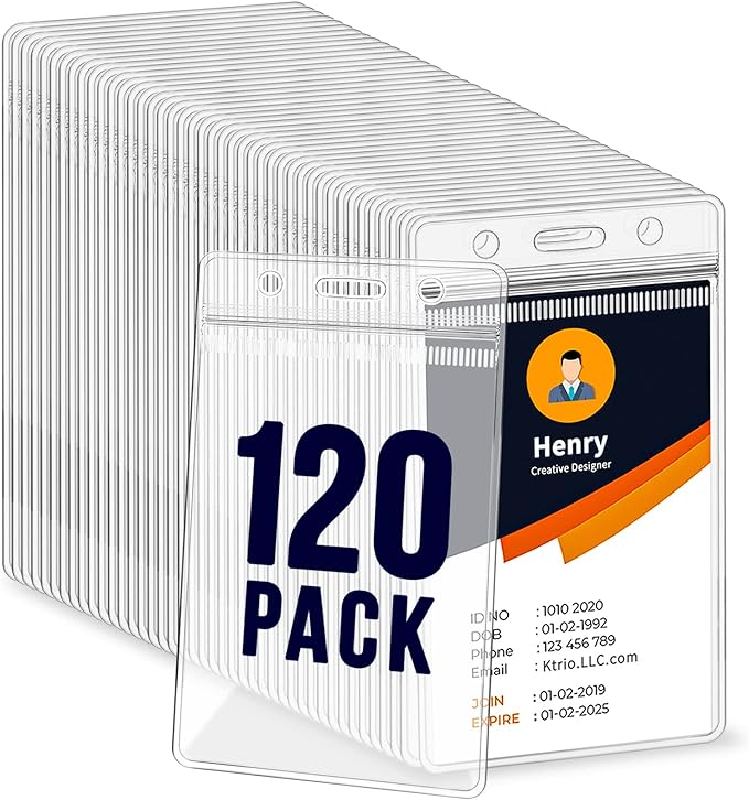 120 Pack ID Badge Holder - Vertical Badge Holder, 2.25" x 3.5" Clear Cards Holders for Lanyard, Plastic Sealable Waterproof, Name Tag Holder for Nurses, Office and School