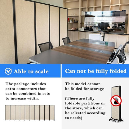 Upgrade Version Room Partition and Divider, Freestanding Rolling Dividers with Wheels,Office Privacy Screen Divider Wall,Classroom Felt Dividers,6'L* 6'7"H,3 Panel,Beige