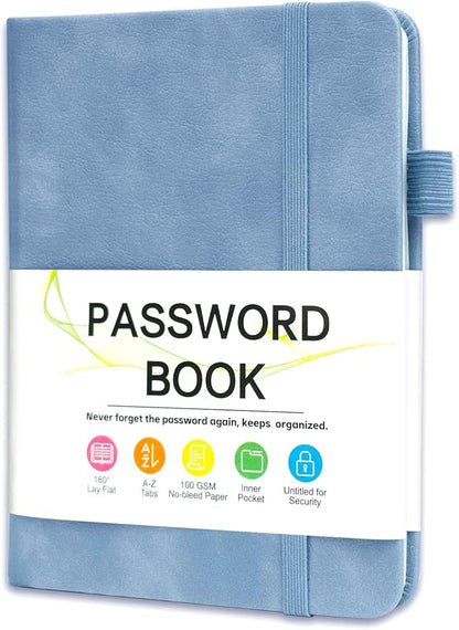 Password Keeper Book with Alphabetical Tabs，4.3"x5.7" Small Password Books for Seniors Password Notebook for Internet Website Address Log in Detail (Blue)