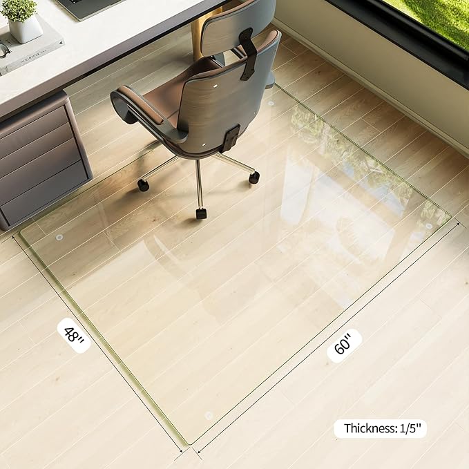 Koonmi Tempered Glass Chair Mat for Hardwood Floors & Carpets, 48" x 60“ Transparent Heavy Duty Office Floor Protector with Noise-Free Gliding Shatterproof for Home Office Desk