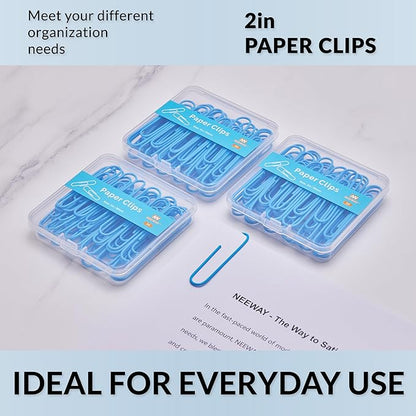 NEEWAY Colorful Large Paper Clips, 2 Inch Jumbo Paper Clips, 150 Count, 3 Pack of 50 (Blue)