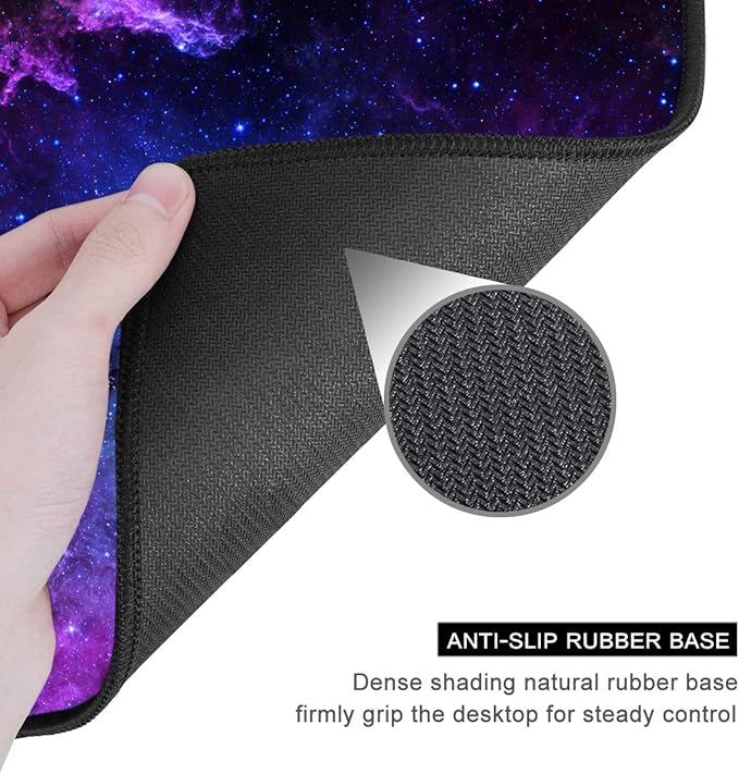 Auhoahsil Mouse Pad, 12 x 10 in Galaxy Theme Computer Mouse Pad for Desk, Premium-Textured Non-Slip Rubber Stitched Edges Waterproof Square Mouse Mat for Gaming Work Wireless Mice, Purple