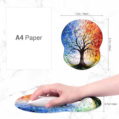 ITNRSIIET Ergonomic Mouse Pad with Gel Wrist Support Small Wrist Rest Smooth Surface Non-Slip PU Base Comfortable Office Supplies Pain Relief, 8.7 x 7.2 inches, The Tree of Life