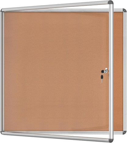 Mifuro 38"x38" Enclosed Bulletin Board, Lockable Weather-Resistant Aluminum Cork Noticeboard for School & Office, Silver Frame w/Cork